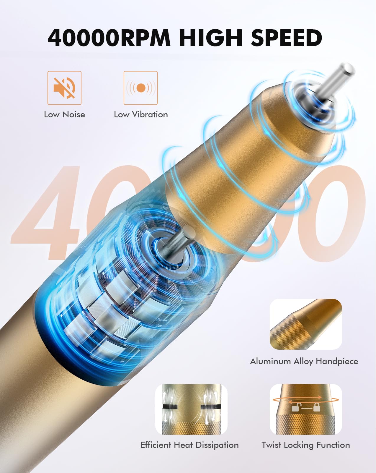 HOMEASY Nail Drill 40000RPM - Rechargeable Nail File with Bits, Professional E-Filer for Acrylic Nails, Gel Polishing, Manicure