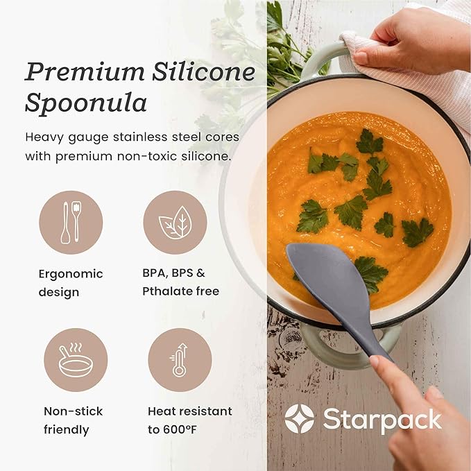 Starpack 'The All Rounder' XL Premium Silicone Spoonula - Silicone Spatula Spoons Heat Resistant to 600°F - Best LFGB Grade Spoonulas - Rubber Spoon Spatulas - Kitchen Spoon Spatulas for Cooking