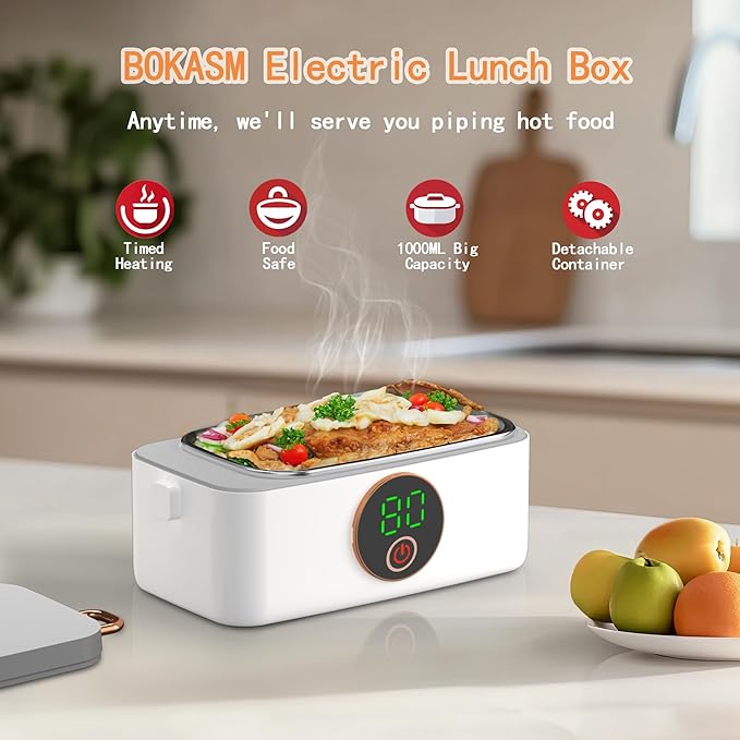 Portable Wireless Electric Heated Lunch Box for Adults,Heating Food Warmer Lunch Box,Rechargeable 16000mAh Battery,1000ml Capacity Inner Container,Lunchbox for Travel,Outdoor,Picnic,Office