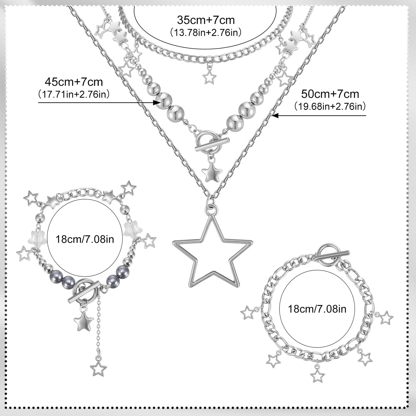 Y2k Accessories Set Included Star Y2k Silver Necklace Grunge Layered Necklace Hip Hop Pants Chain Y2K Sunglasses Star Hair Clip Y2k Silver Hair Clips Vintage Jewelry Set