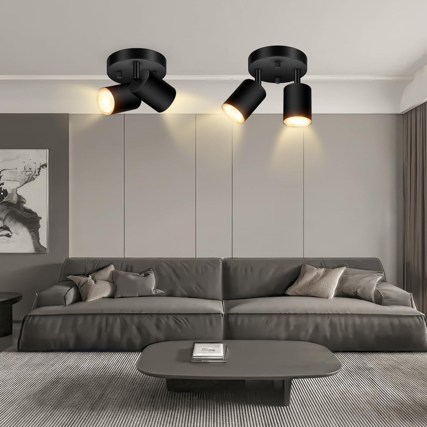 2 Light Track Lighting Fixtures Ceiling  Matte Black Round Directional Ceiling Spotlight  Gu10 Flush Mount Track Fixture  Adjustable Modern Led Track Lights For Kitchen/Living Room  Bulb Not Included