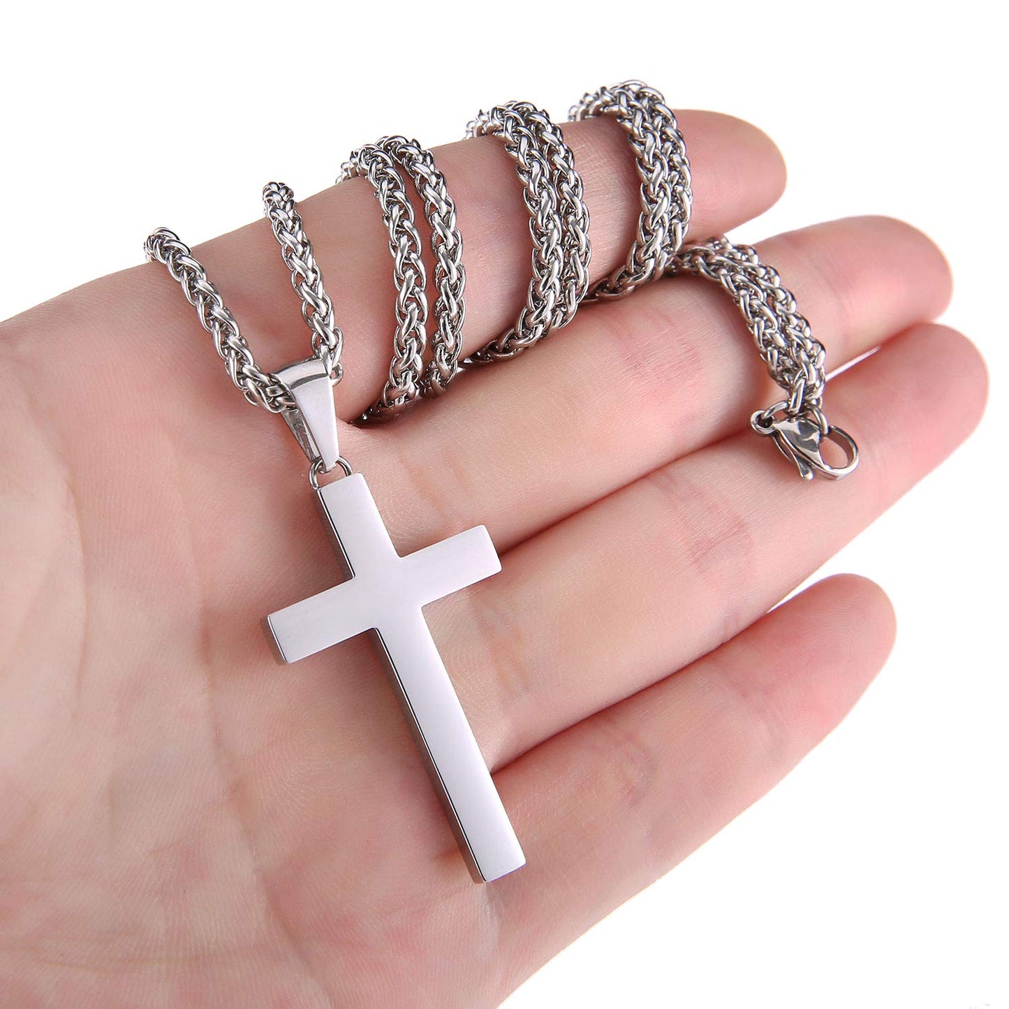 P. BLAKE Silver Cross Necklace for Men Boys, Stainless Steel Cross Pendant Chain Christian Religious Jewelry Valentine Christmas