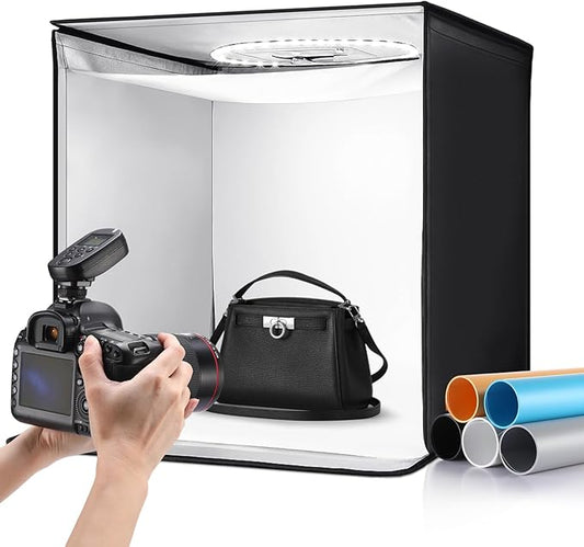 Tellegloww Light Box Photography 24 x 24'' Large Photo Studio Light Box with 224 Adjustable Ring LED Strip, 5 Color Backdr...