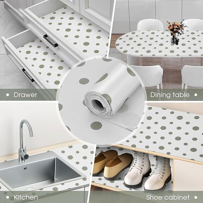 Beautysaid Shelf and Drawer Liner for Kitchen Cabinet, Non Adhesive Non Slip Shelf Paper Waterproof Washable Thickened for Dresser Pantry Shelve Bathroom Protector Liner(Polka Dot,12 in x 20 FT)