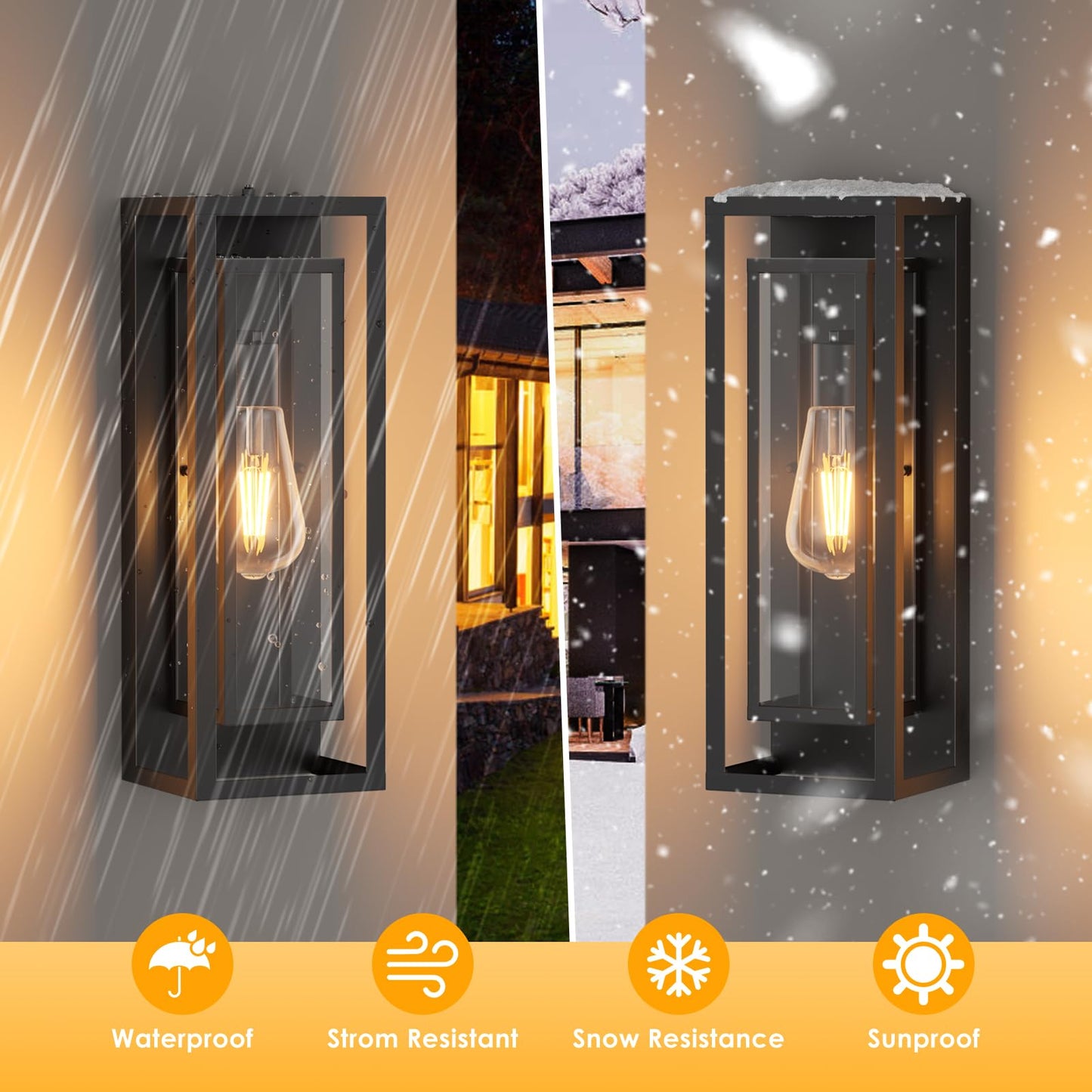 Aibisdo 18In Large Dusk To Dawn Outdoor Wall Light -2 Pack  Waterproof Outdoor Garage Lighting Fixtures With Clear Glass Shade  Auto On/Off Porch Light For Patio  Garage  Front Door(Black)