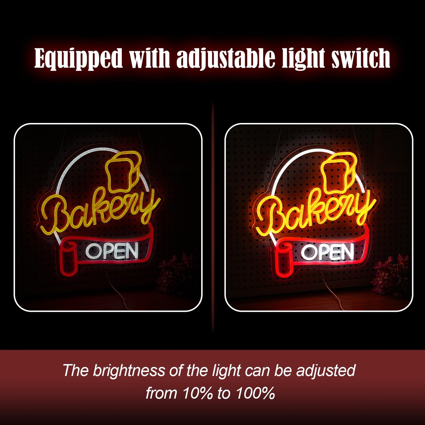 Liuozhtea Dimmable Bakery Open Neon Sign Usb Open Light Up Sign For Wall Decor Brighter Led Bakery Open Neon Light For Bakery Cake Shop Dessert House Business Decor(12.8 * 12.8 In)