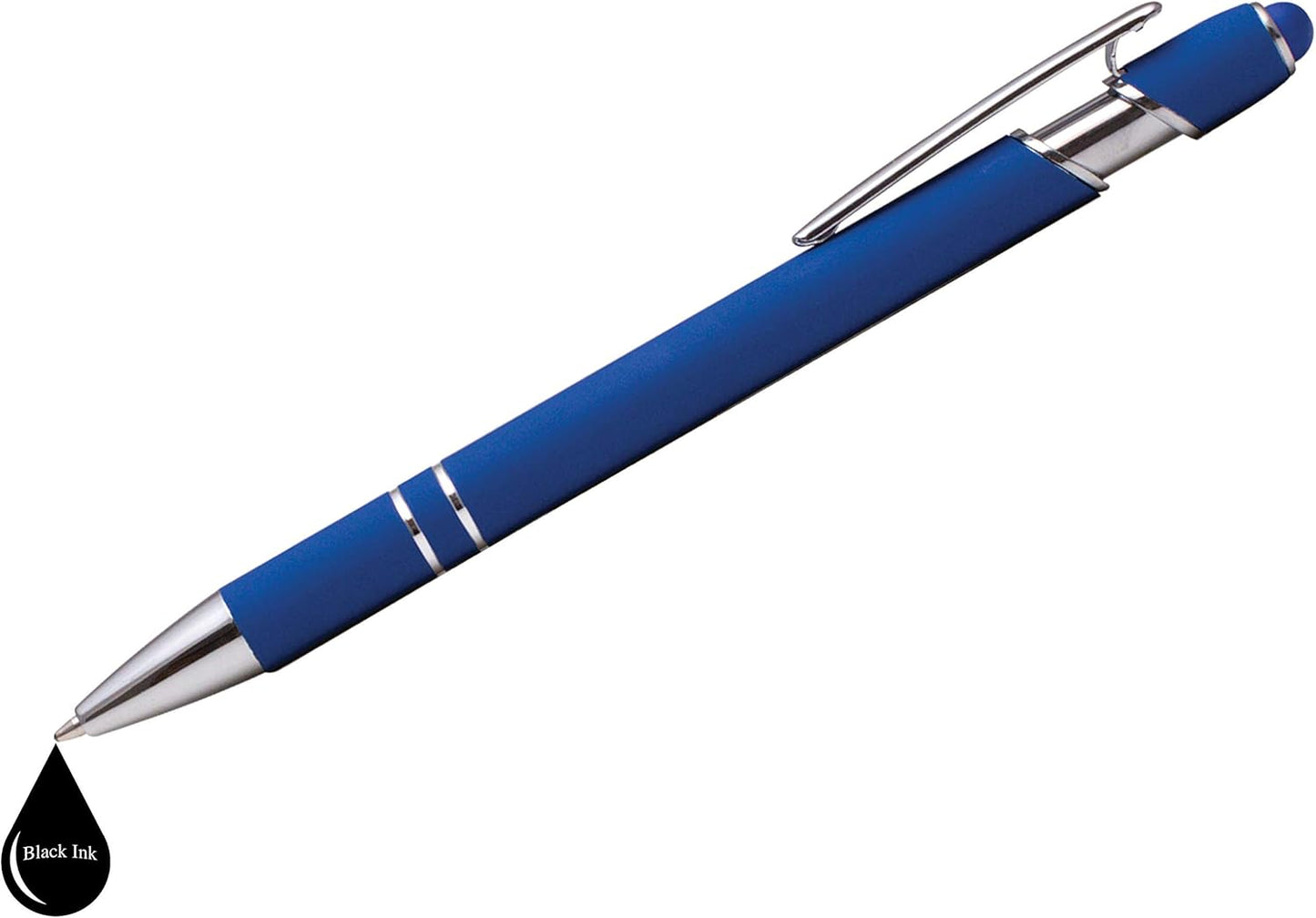 ExpressDesigns™ - Premium Custom Pens with Stylus | Burst of Color | Personalized Soft Touch Metal Printed Name Pens w/Black Ink - Imprinted w/Logo or Message - 12 pcs/pack (Dark Blue)