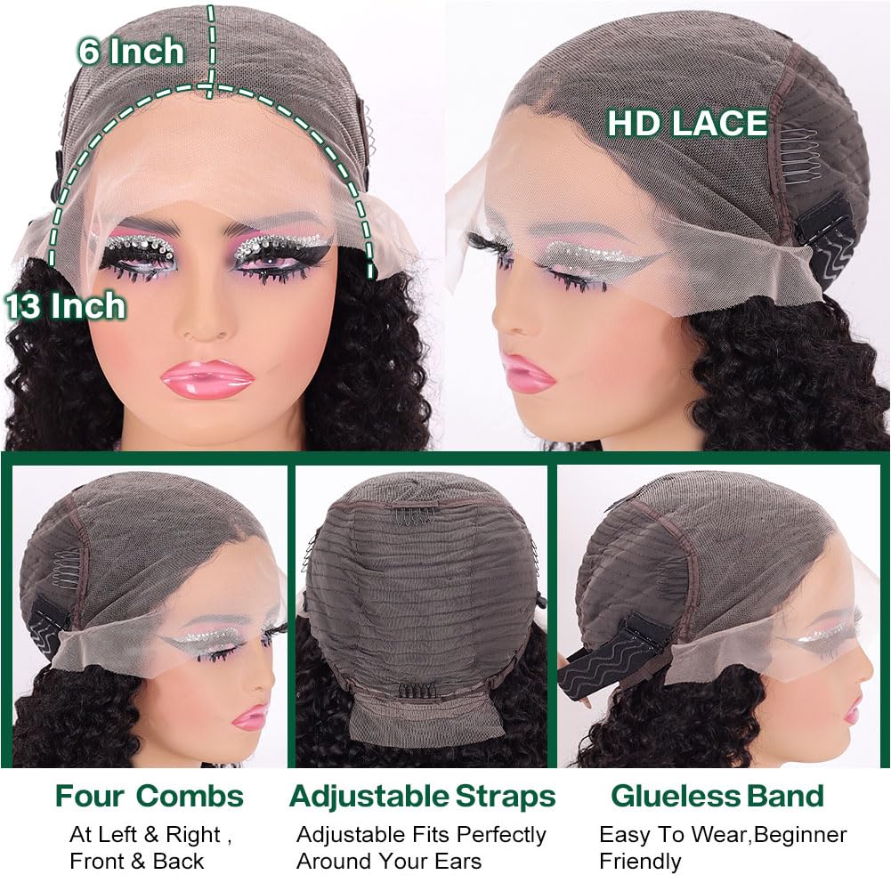 omswet Curly BOB Wig Human Hair 200 Denaity 13x6 HD Lace Front Deep Wave Wigs for Black Women Glueless Wear and Go Pre Plucked D