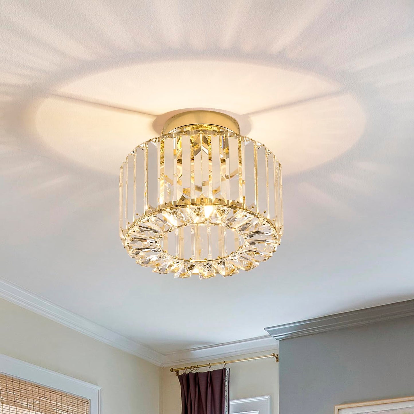 Buxvrcs Crystal Ceiling Light Fixture - Semi Flush Mount Chandelier, Gold, Medium, Model Sjd-12B, Perfect For Kitchen, Bedroom, Bathroom