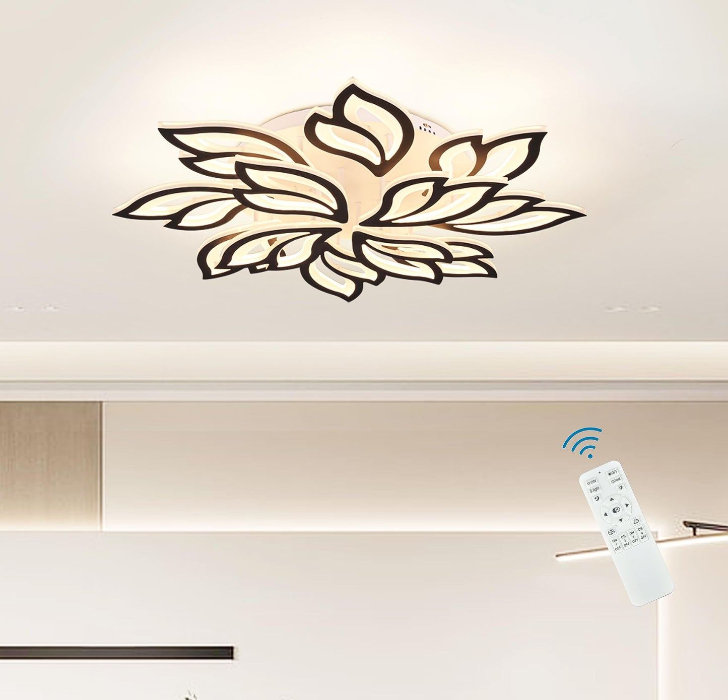 Garwarm Modern Ceiling Light  Dimmable Led Flower Flush Mount Ceiling Lamp  90W Acrylic Petals Ceiling Chandelier Lighting Fixture With Remote Control For Living Room Bedroom Dining Room (Black)