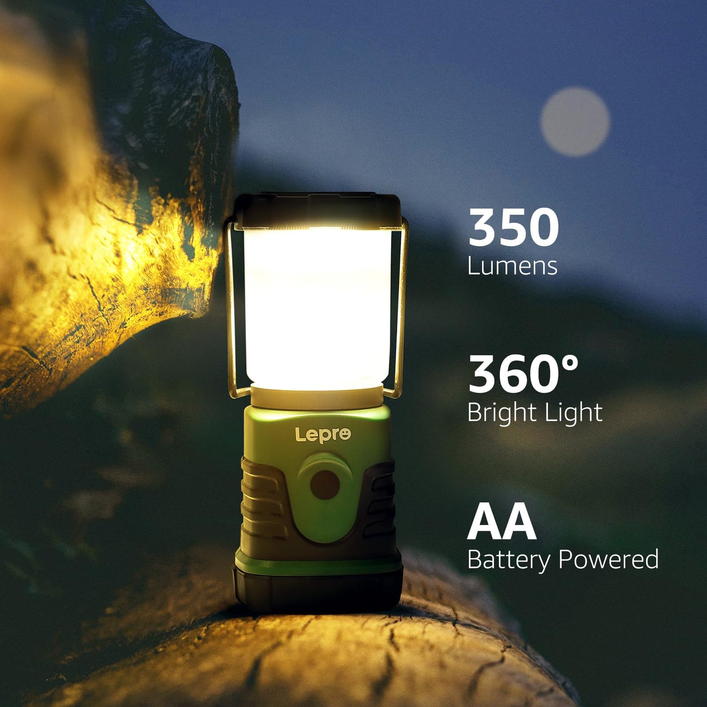 Lepro LED Camping Lantern, 350LM, 4 Light Modes, Battery Powered, White, Model PR330032-2, 2 Pack