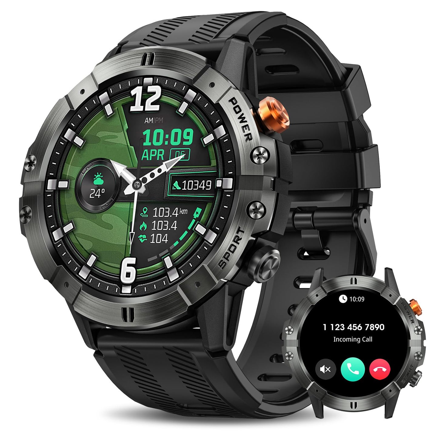 Smart Watches For Men, Bluetooth Call Military Smart Watch, Waterproof Fitness Tracker With Heart Rate/Blood Oxygen/Sleep Monito