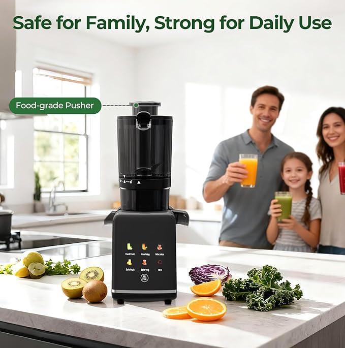 Cold Press Juicer Machine, 4.4" Wide Feed Chute, Slow Masticating Juicer for Whole Vegetables & Fruits, Easy to Clean & Assemble, Dishwasher Safe, High Juice Yield, Digital Color Control Panel
