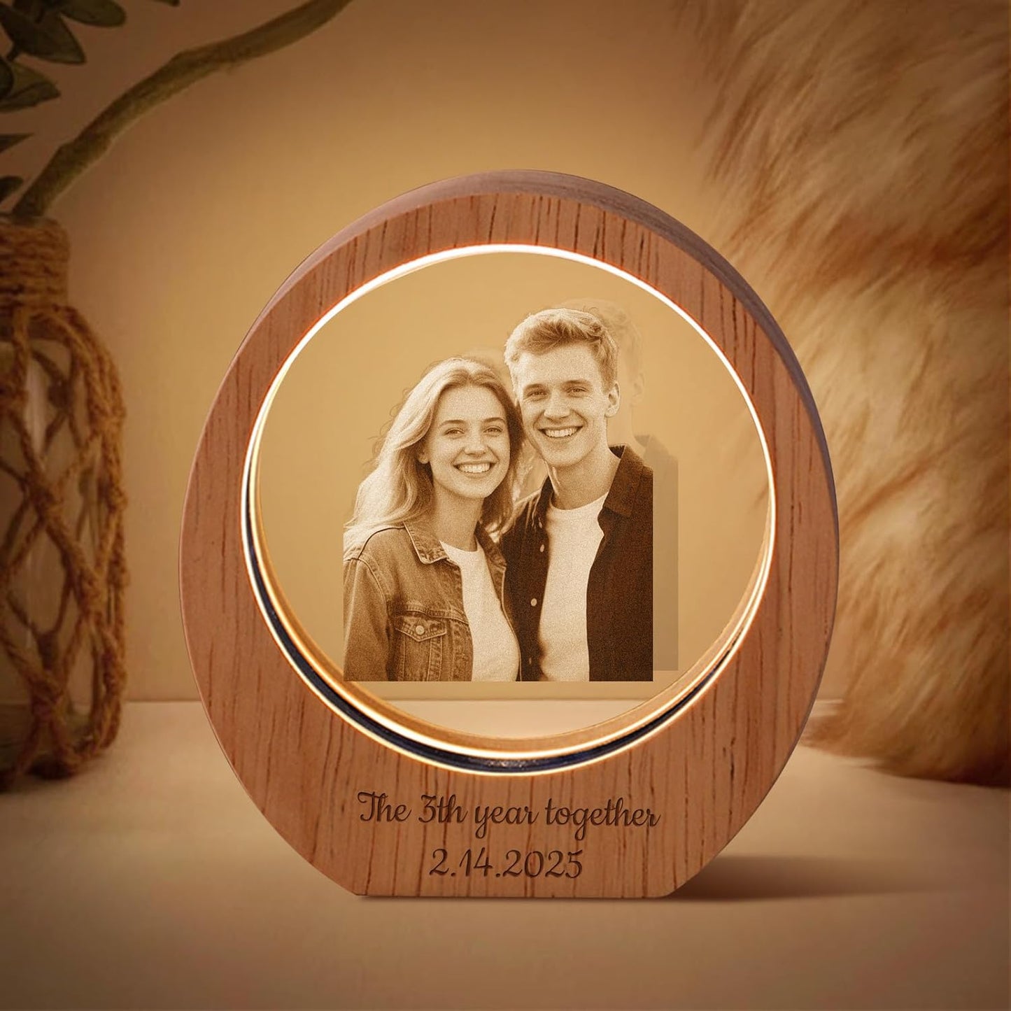 Custom 3D Crystal Photo Night Light – Personalized Glass Photo Ball with Customized 3D Picture Engraving, LED Light Wood Base, Unique Custom Gifts for Family, Pets, Birthday，Valentine's Day (Style 6)