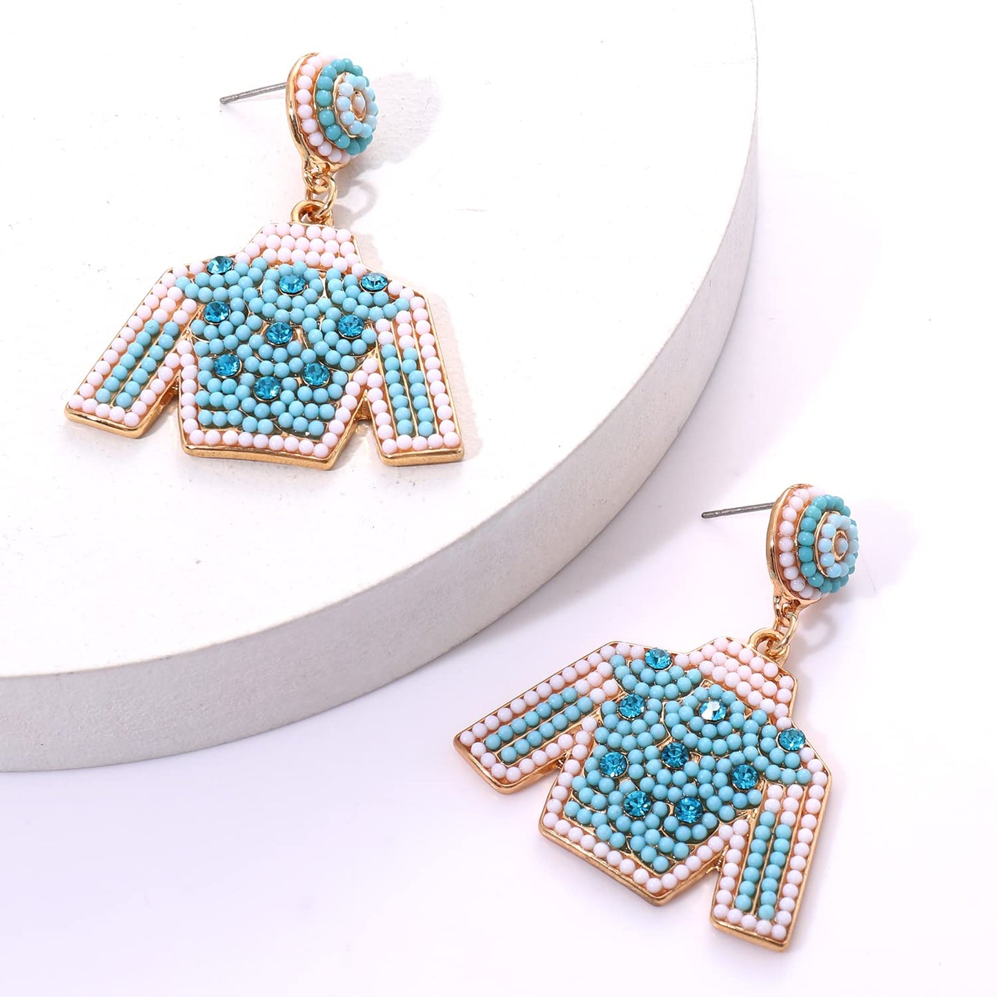 HZEYN Derby Earrings Beaded Kentucky Derby Riding Suit Earring Jockey Jacket Race Day Stud Horse Racing Fan Jewlery Gifts(Blue)