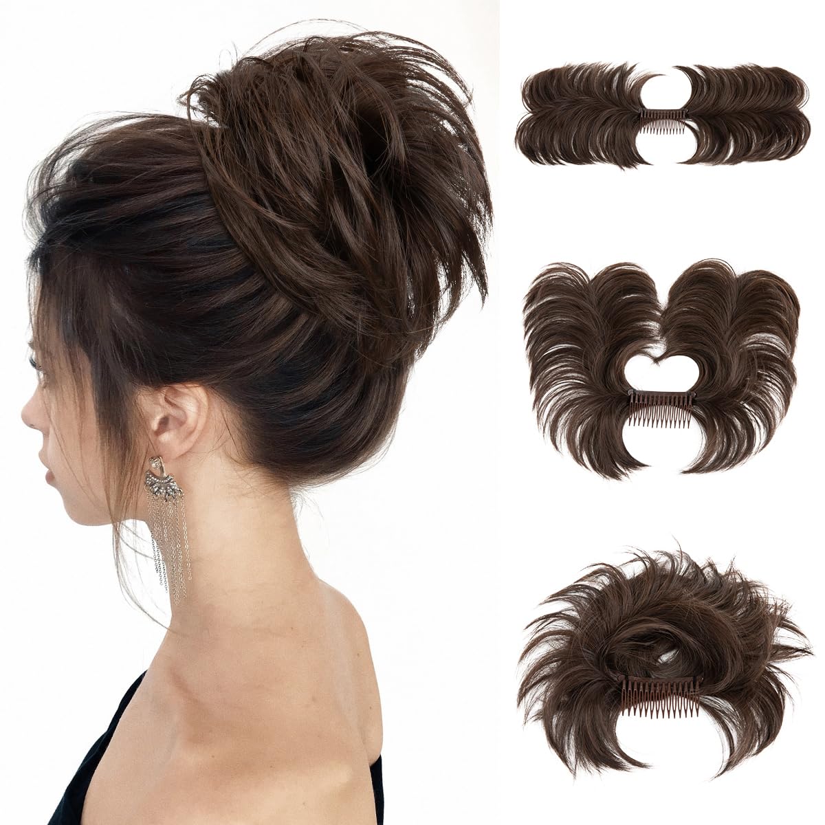 YOUNGWAYS Messy Bun Hair Piece Side Comb Clip in Bun Hairpiece for Women Short Natural Straight Versatile Adjustable Styles Easy