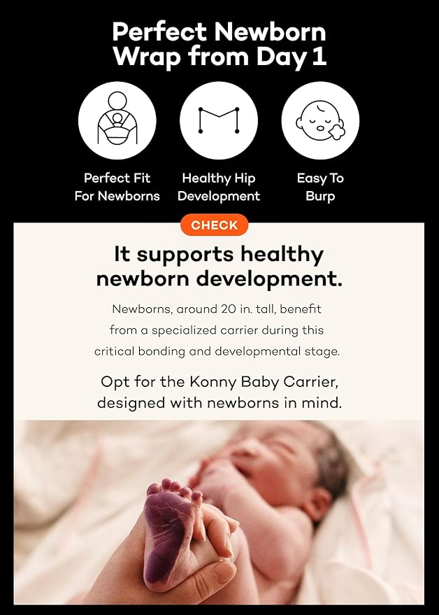 Konny Baby Carrier Flex AirMesh with Head Support- Adjustable, Easy to Wear Baby Wrap Sling, Perfect for Newborn Babies Essentials up to 44 lbs (XS-XL) - Pale Pink