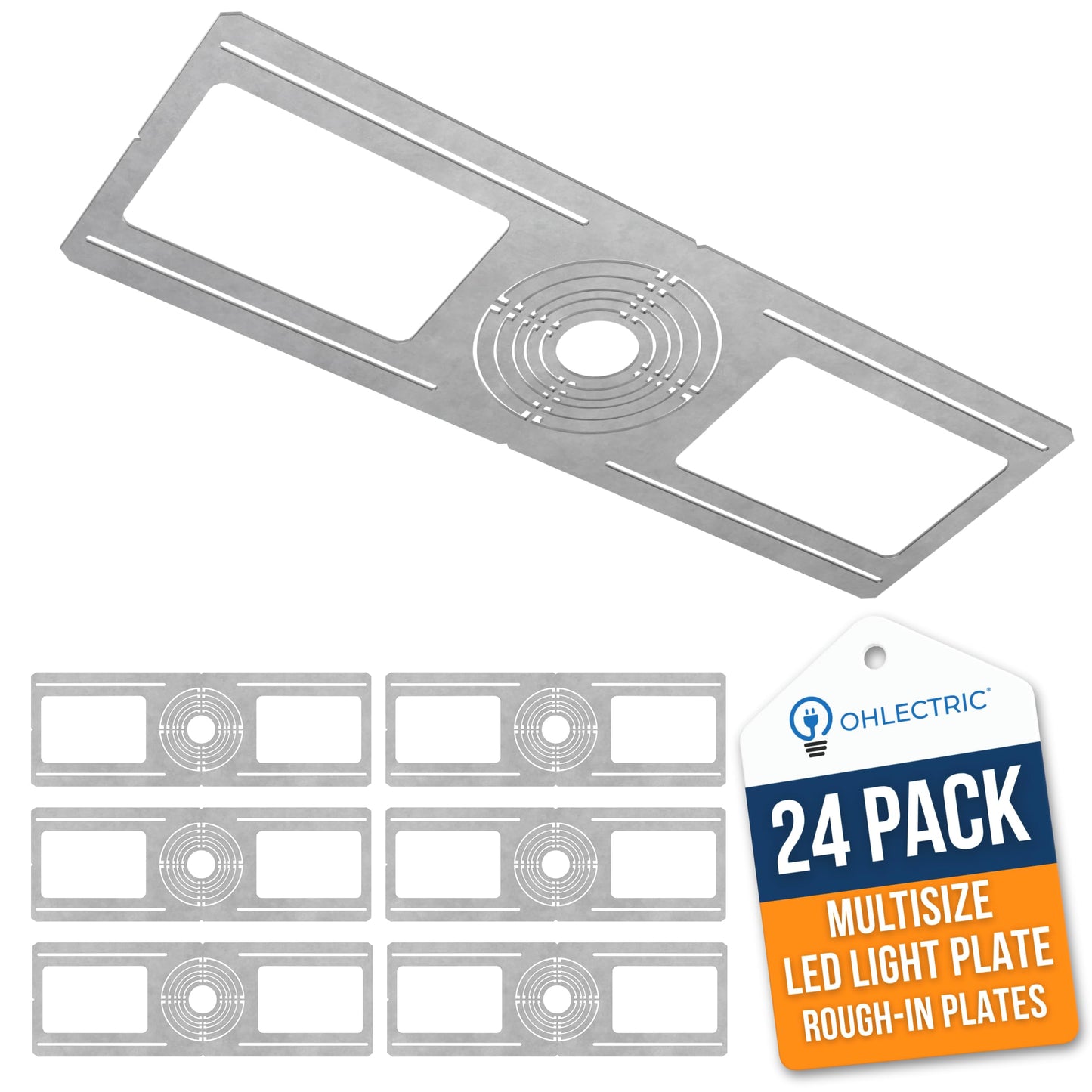 Ohlectric 24-Pack New Construction Recessed Light Mounting Plates  Flat Steel Rough-In Brackets - Symmetric Round Holes W/Multiple Cutouts 2  Til 6  Adjustable Panel For Led Wafer & Recessed Lighting