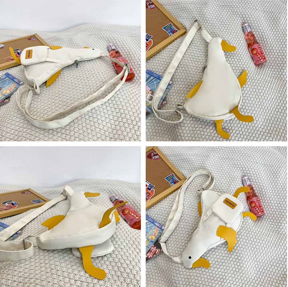Cute Duck Purse Canvas Messenger Bag Cartoon Chest Wallet Novelty Bag Unisex Funny Shoulder Bag for Girls Women Daily Use ﻿ (White)