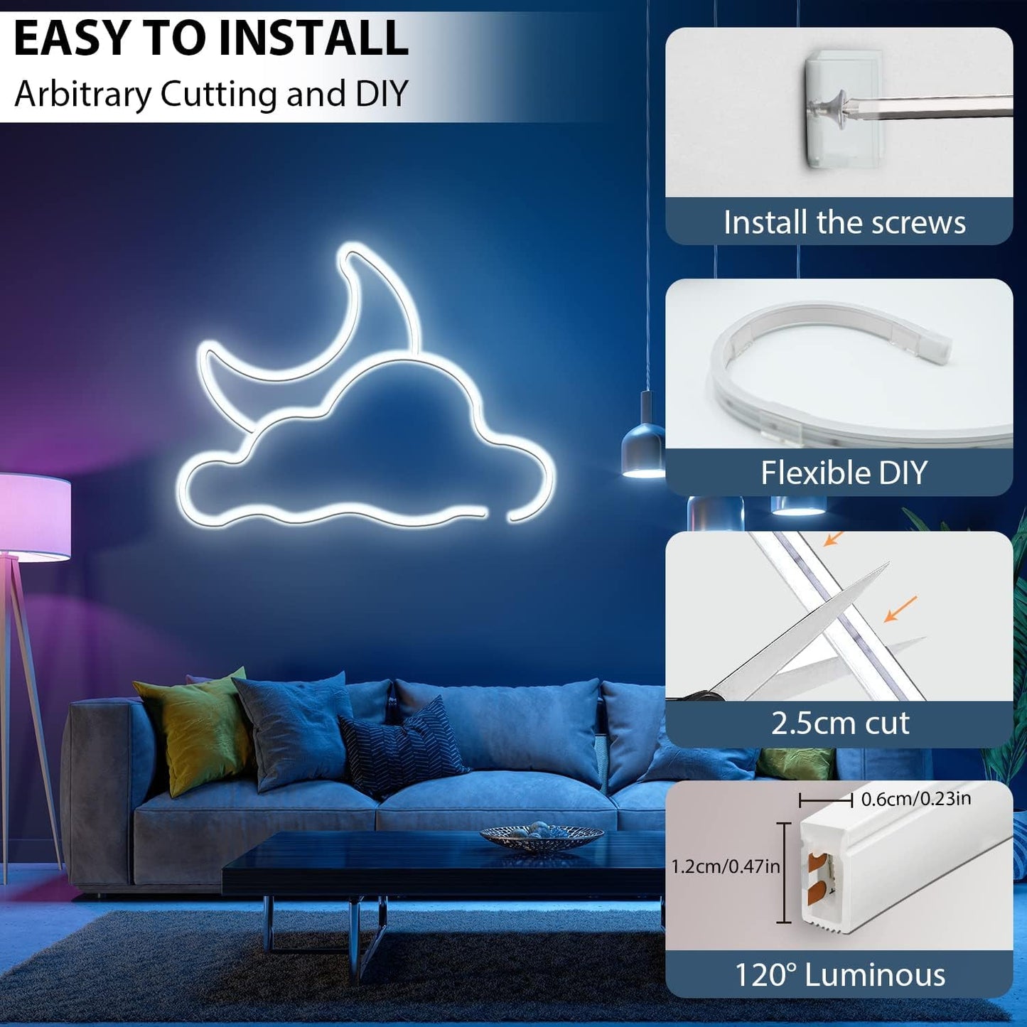 Lucienstar Neon Rope Light Mounting Brackets, PVC Clips for 6x12mm LED Strip, 100PCS, Includes 100 Screws, Neon Clips