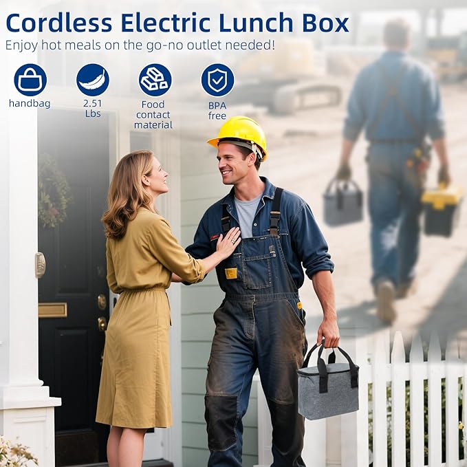 Cordless Electric Lunch Box for Adults, Heated Lunch Box 20000 mAh Battery Powered with Automatic Heating, 1.2L Portable Food Warmer, BPA Free