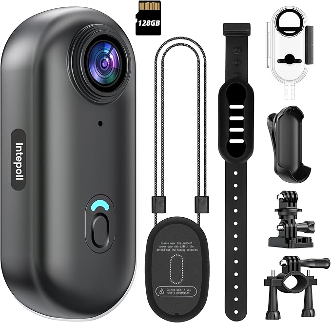 4K Mini WiFi Action Camera 128GB Thumb POV Portable Body Cam Wearable Video Recorder with IPX7 Waterproof Underwater Camco...