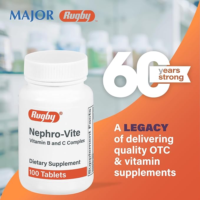 Rugby Nephro-Vite Vitamin B and C Complex Tablets - Dietary Supplement - 100 Count (1 Pack)