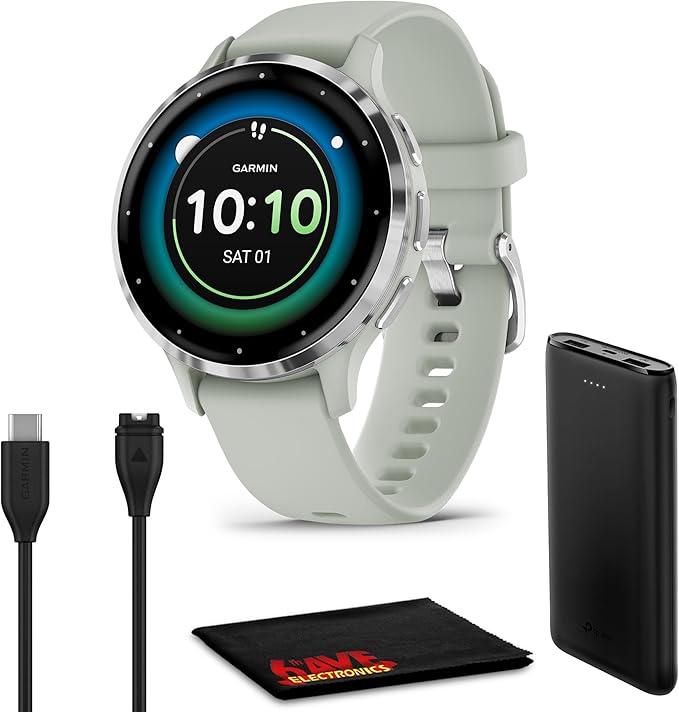 Garmin Venu 3S Advanced Fitness and Health Tracker Smart Watch Silver Stainless Steel Bezel with 41MM Sage Gray Case and S...