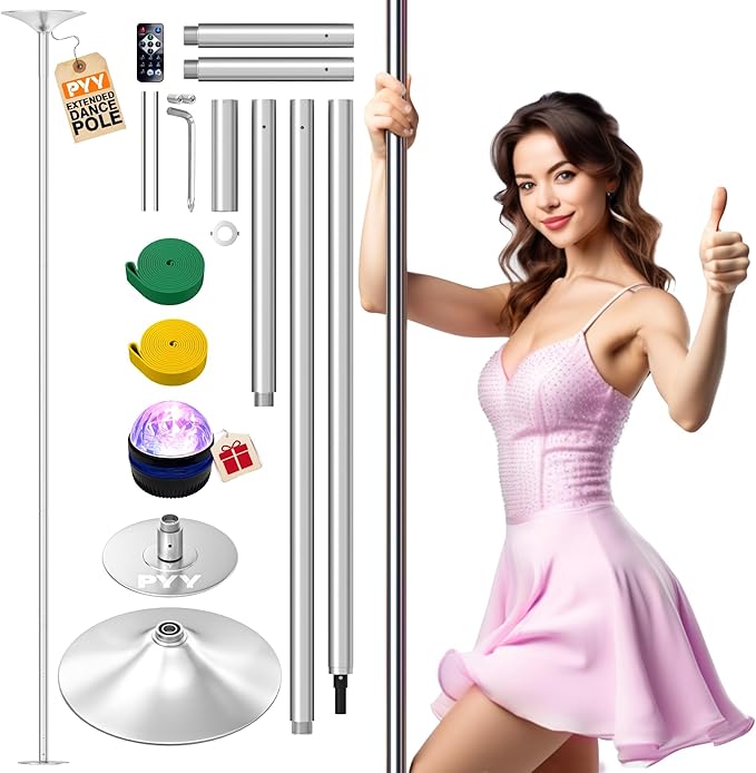 PYY Dance Pole - 88"-132" Ceilings Adjustable & Portable Stripe Pole for Gym Studio Pub, 45mm Chrome Finish, Spinning & St...