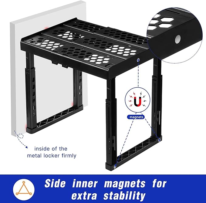 Locker Organizer Shelf， Adjustable Width and Height, Ideal Locker for School, Office, and Gym Lockers (Black 2 Pack), PLKSLF01