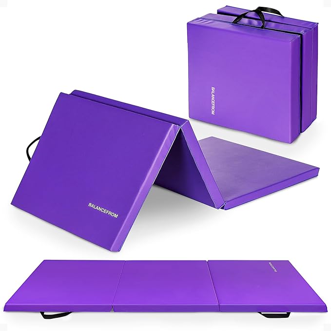 BalanceFrom 6x2 Feet 3-Panel Folding Gymnastics Mat – 2-Inch Thick Pad with Vinyl Surface and Carrying Handles for Tumblin...