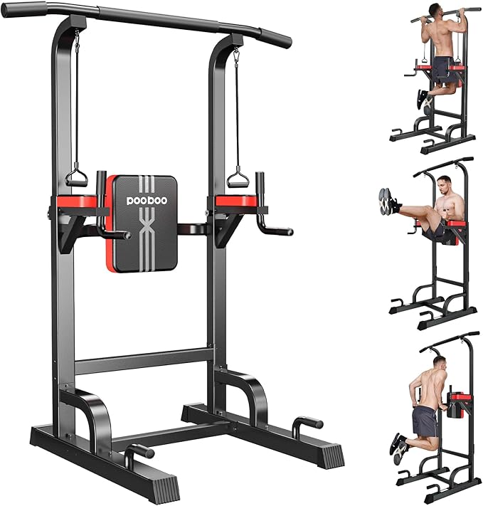 Power Tower Dip Station Pull Up Bar for Fitness Home Gym Workout,Multi-Function Adjustable Height Fitness Strength Trainin...