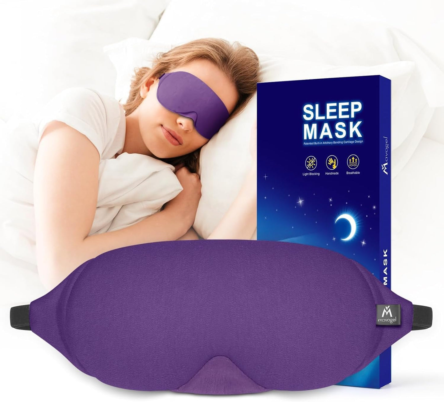 Mavogel Cotton Sleep Eye Mask - Breathable Light Blocking Sleep Mask, Soft Comfortable Night Eye Mask for Men Women, Eye Cover for Travel/Sleeping/Shift Work, Includes Travel Pouch (Purple)