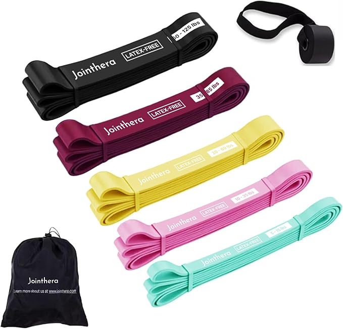 JOINTHERA Premium Latex Free Resistance Bands for Working Out - Set of 5 + Carrying Bag | Non Latex Pull Up Loop Workout B...