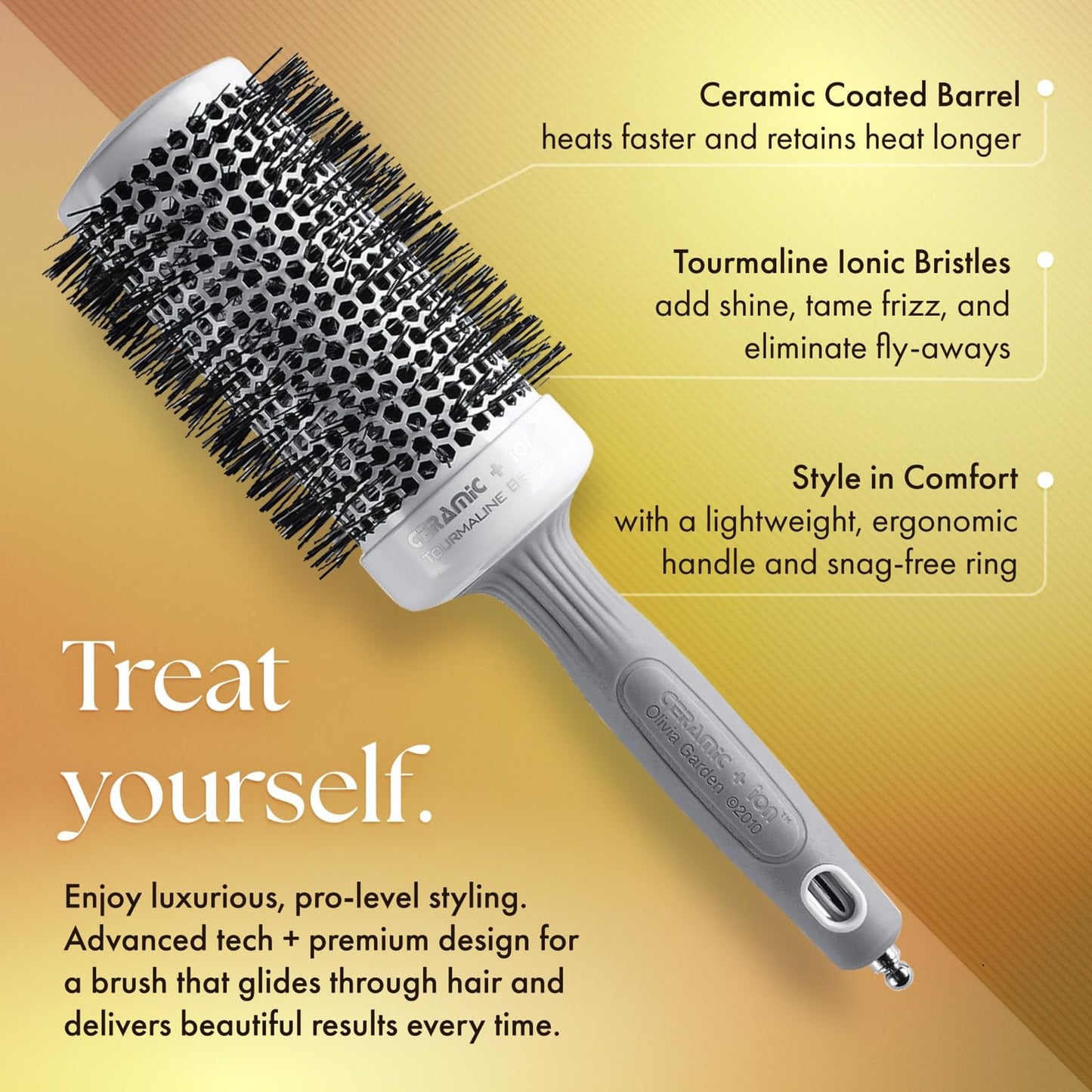 Olivia Garden Ceramic + Ion Round Thermal Hair Brush - Not Electrical - Professional Blowout Brush for Normal to Thick Hair - 0.