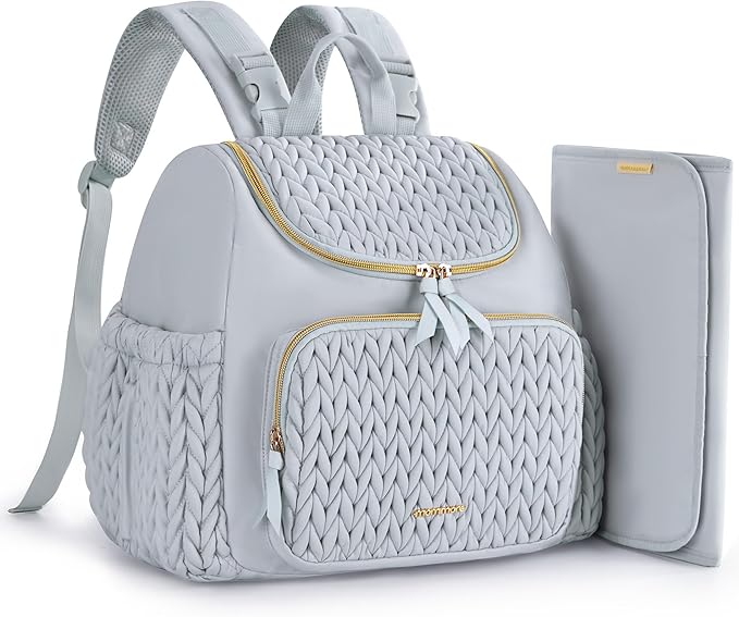 mommore Diaper Bag Small Diaper Backpack Stylish Baby Travel Backpacks with Insulated Pockets, Changing Pad, Stroller Straps