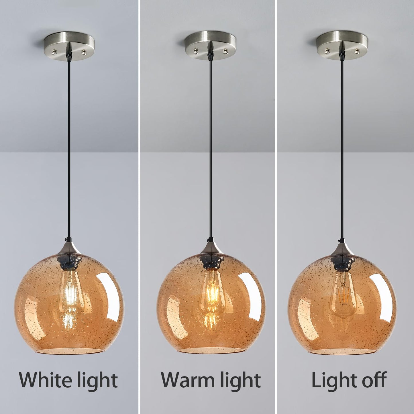 Lbsqj Amber Glass Pendant Lights Kitchen Island Globe Pendant Light Fixtures Modern Pendant Lighting For Bedroom Living Dining Room Light Fixture (9.84 In  2 Pack)