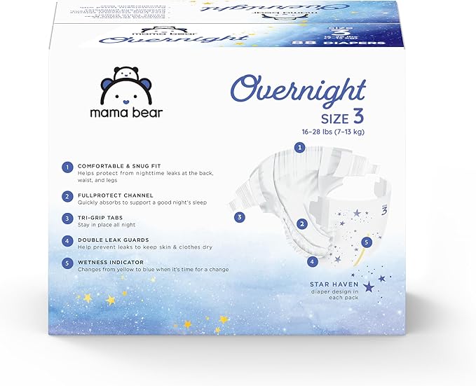 Amazon Brand - Mama Bear Overnight Diapers, Size 3, 88 Count