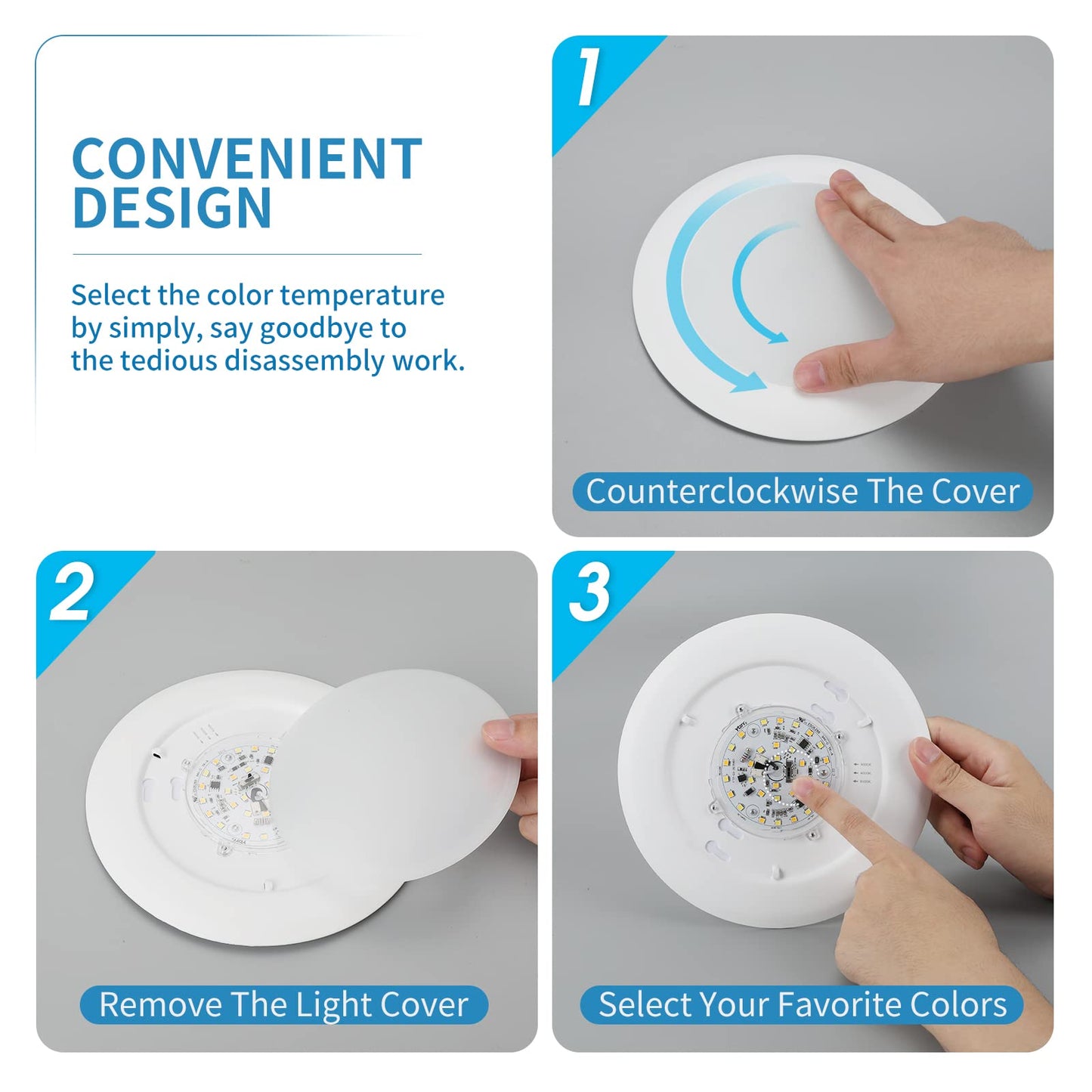 ECOELER 6-Inch Dimmable LED Disk Light, 15W, 1000lm, 3000K/4000K/5000K Selectable, Aluminum,