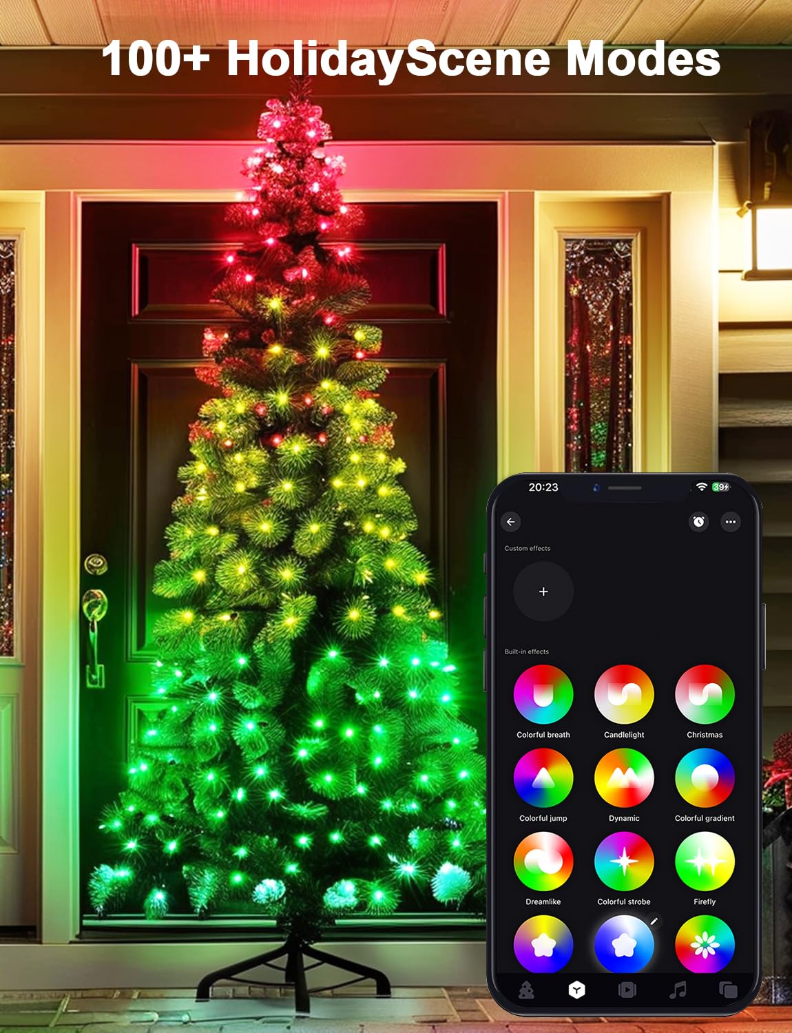 echosari Smart String Lights, 100 LED RGB Color Changing, 33 Ft Dark Green Cable, Remote & App Control, Music Sync