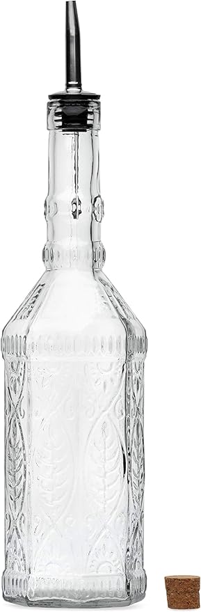 Large Clear Decorative Glass Bottle with Spout and Cork, 32oz, 1 Bottle - Design: VINO (3in X 11.9in)
