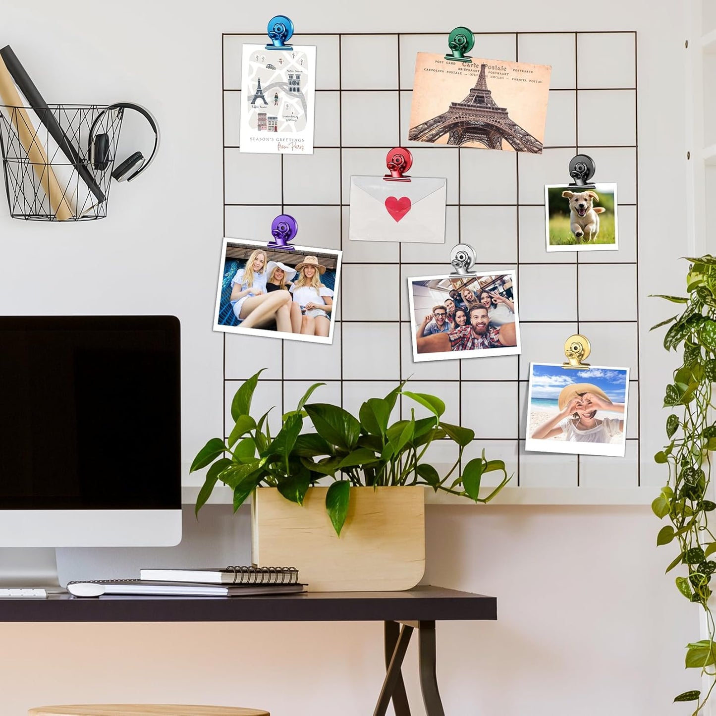 FINDMAG 12 Pack Magnetic Clips for Picture Hanging and Photo Display, Heavy Duty Scratch-Free Magnets for Refrigerator, Whiteboard, Fridge, Kitchen, Office, School, Classroom, Green.