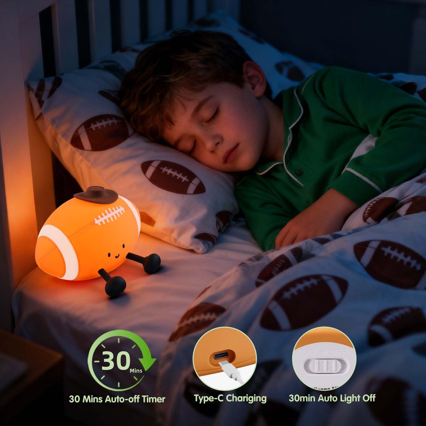 Yisun Football Night Light  Soft Silicone Nursery Night Lamp  Rechargeable Dimmable Rugby Night Lights With Timer  Cute Night Lights For Kids Room Decor Birthday Christmas Gifts