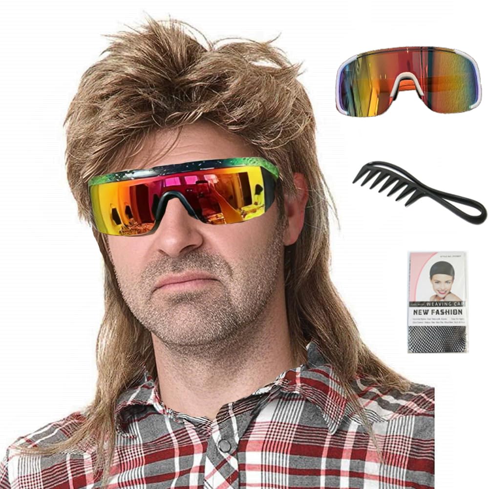 Lotfon Mullet Wig for Men Joe Dirt Emo Wig 80s 90s Costumes Fancy Party Accessory Cosplay Wigs Halloween Man x (Light Brown)