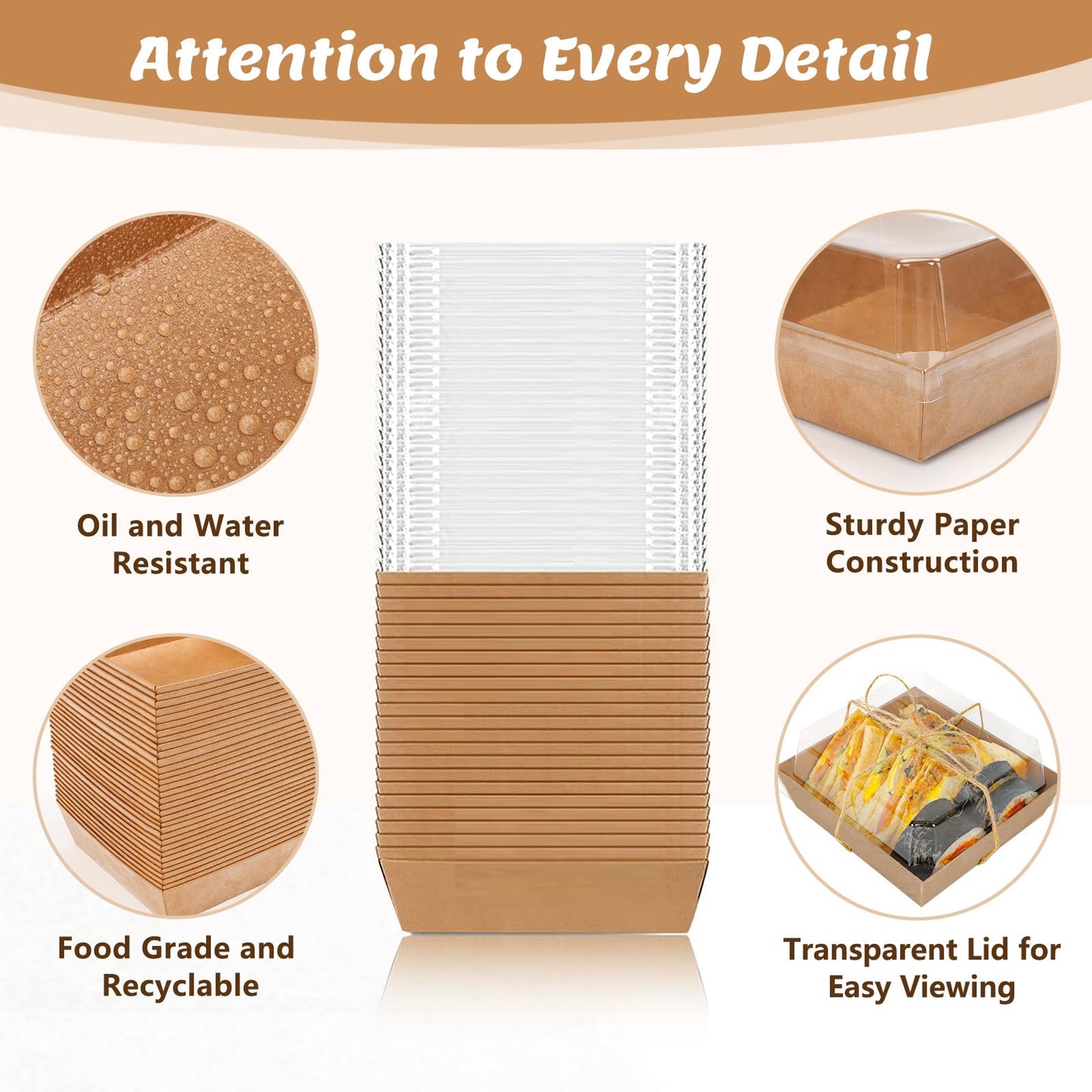 ZYFOTZUN 24 Pack Small Charcuterie Boxes with Clear Lids, Paper Mini Charcuterie Box To Go, Disposable Food Container with Lid, Dessert Boxes for Sandwich, Cookie, Sushi, Cake Slice, and Strawberries