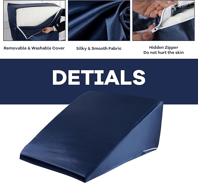 HOMBYS Satin Bed Wedge Pillow Cover Silky & Smooth Wedge Pillowcase 1 Pack 24x24x7.5, Soft & Breathable, Removable & Machine Washable-Zipper Design (Pillow Not Include)