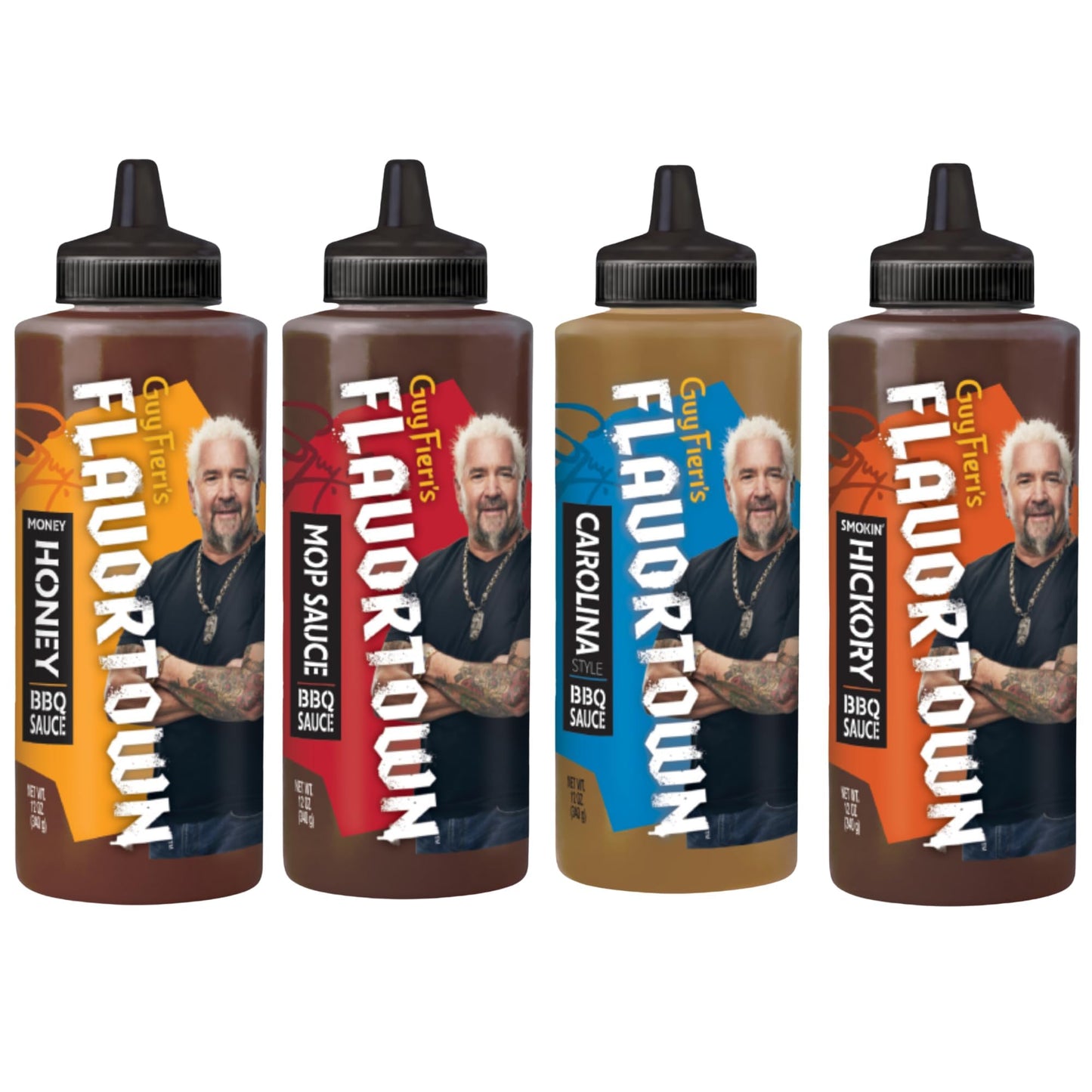 Flavortown BBQ Sauce Variety Pack - Gourmet BBQ Sauce  Barbecue Sauce Set  BBQ Sauce Sampler  Grilling Sauces Gift Set  Carolina  Money Honey  Mop  Smokin Hickory - 14 Ounce (Pack of 4)
