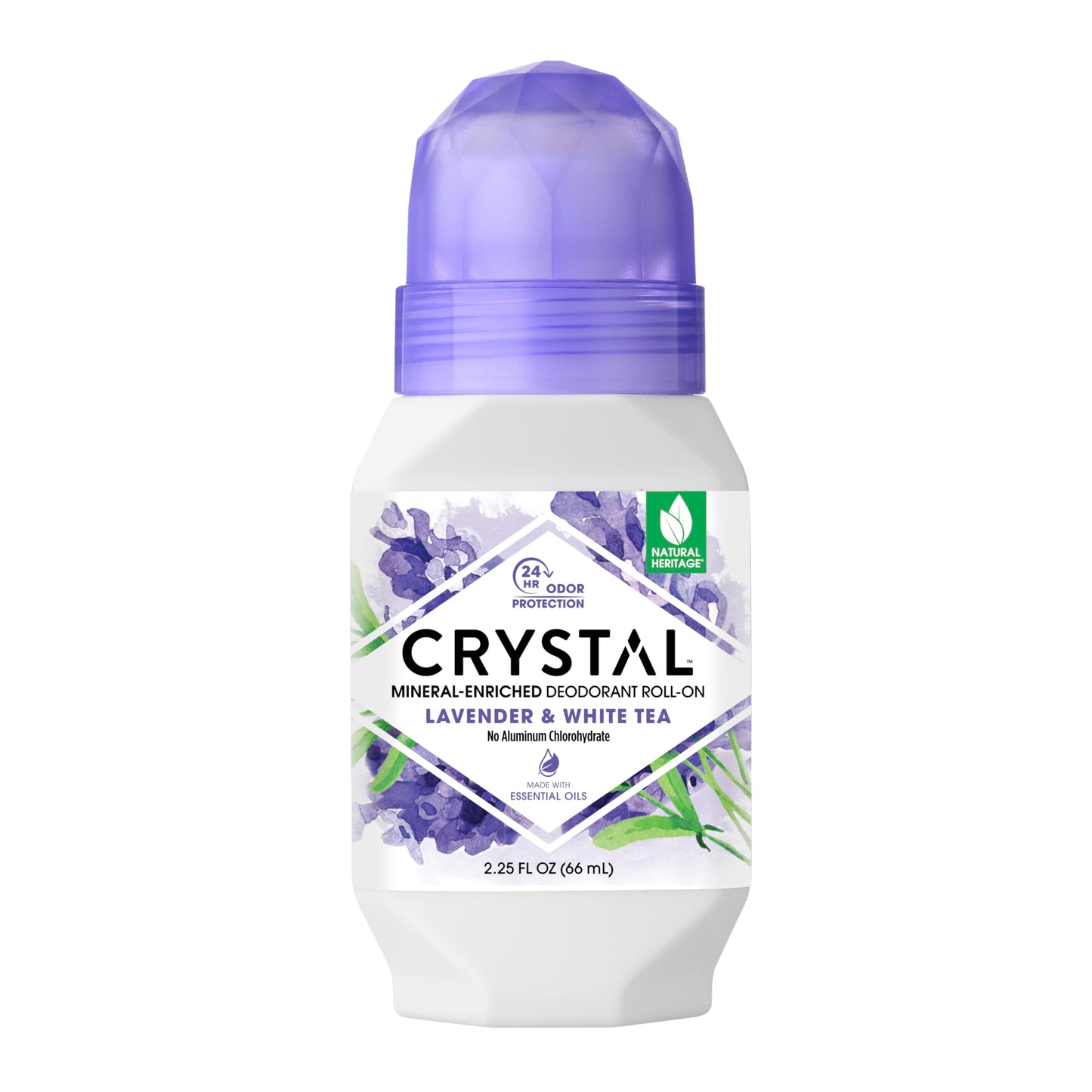 Crystal Mineral Deodorant Roll-On, Lavender & White Tea, Purple, 2.25 Fl Oz