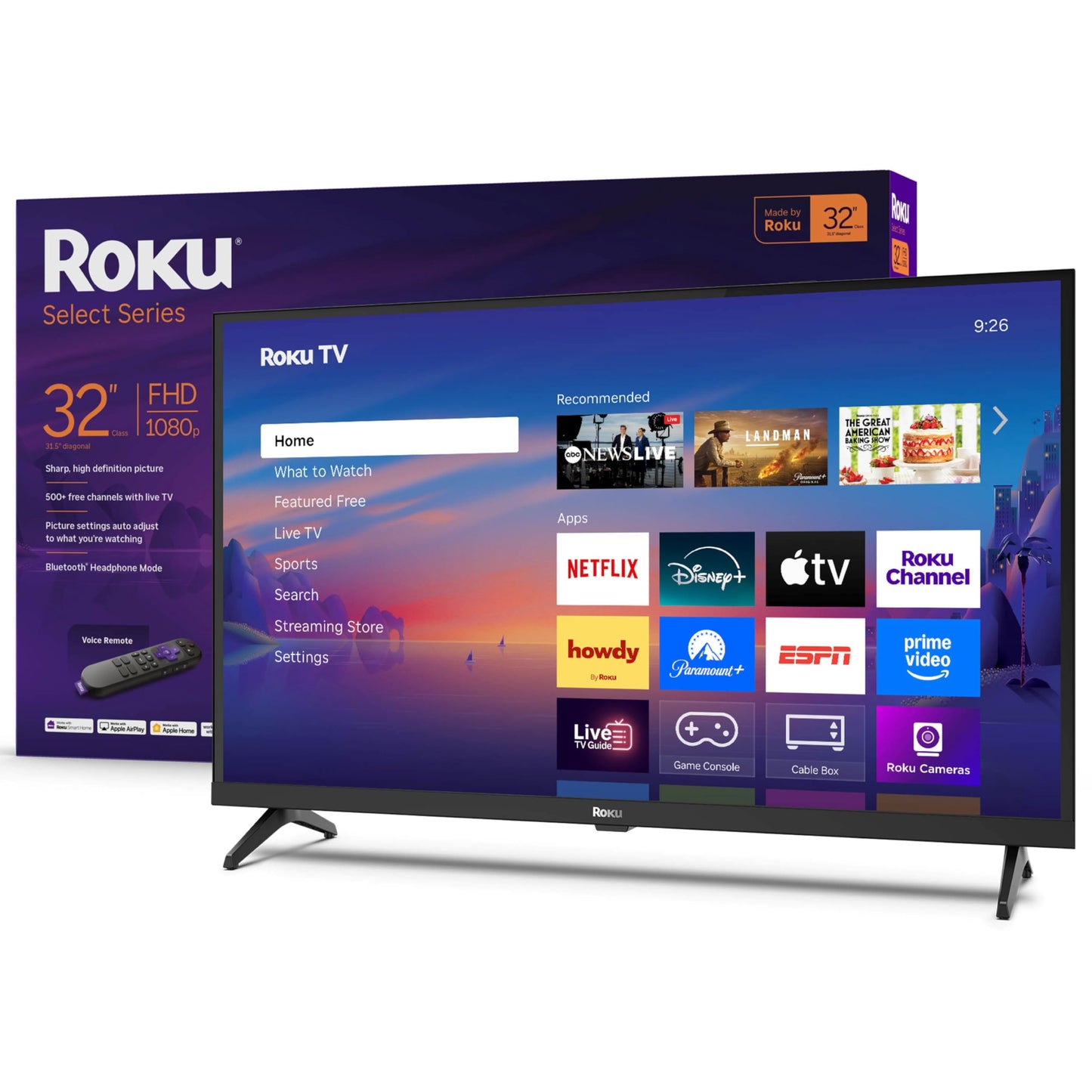 Roku Smart TV 2025 - 32-Inch Select Series, 1080p Full HD TV - Roku TV with Voice Remote - Flat Screen LED Television with Wi-Fi