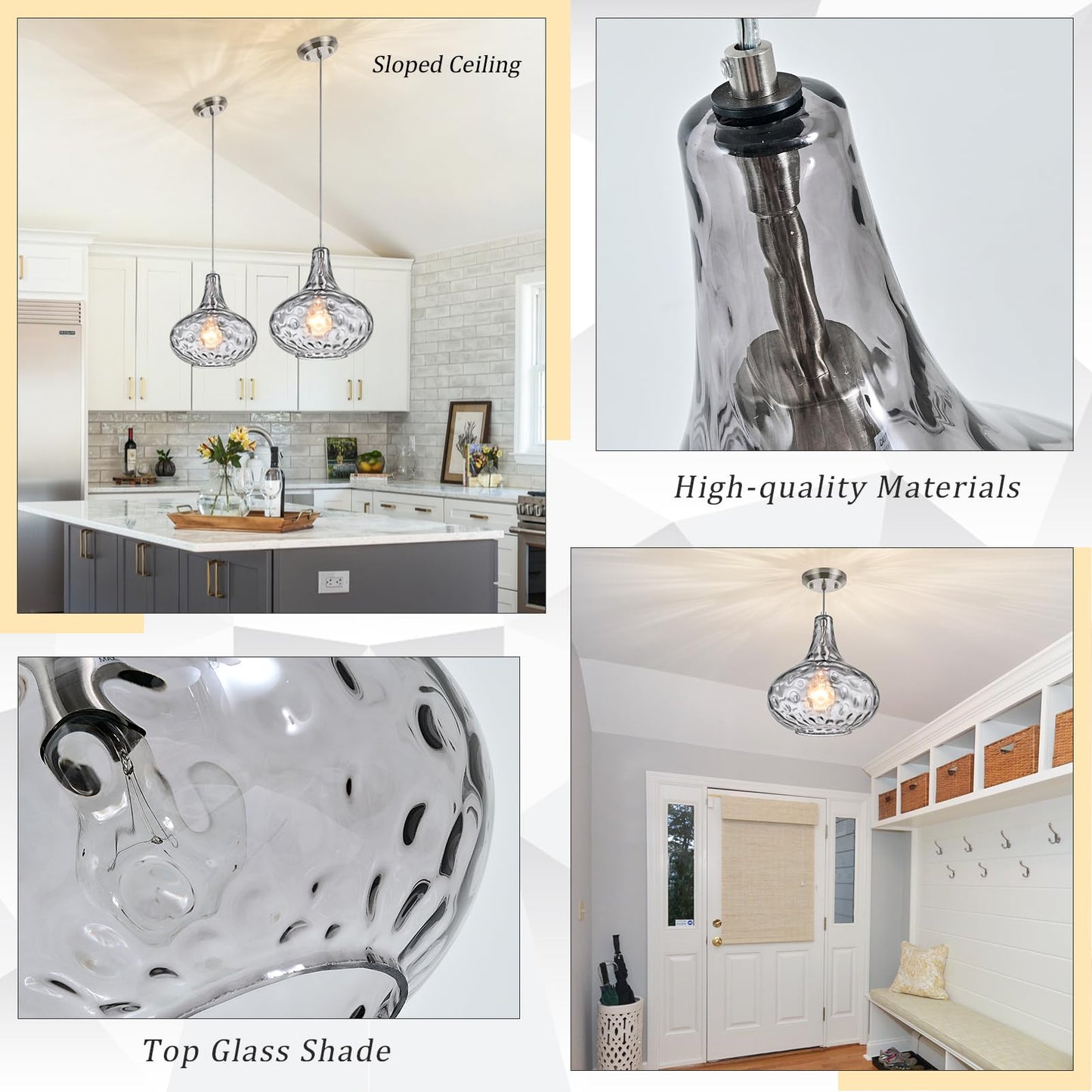 Catiner 11 Smoked Hammered Glass Pendant Light - Blown Glass Ceiling Fixture With Brushed Nickel Finish  Modern Industrial Lighting For Kitchen Island  Dining Room  Hallway  Living Room